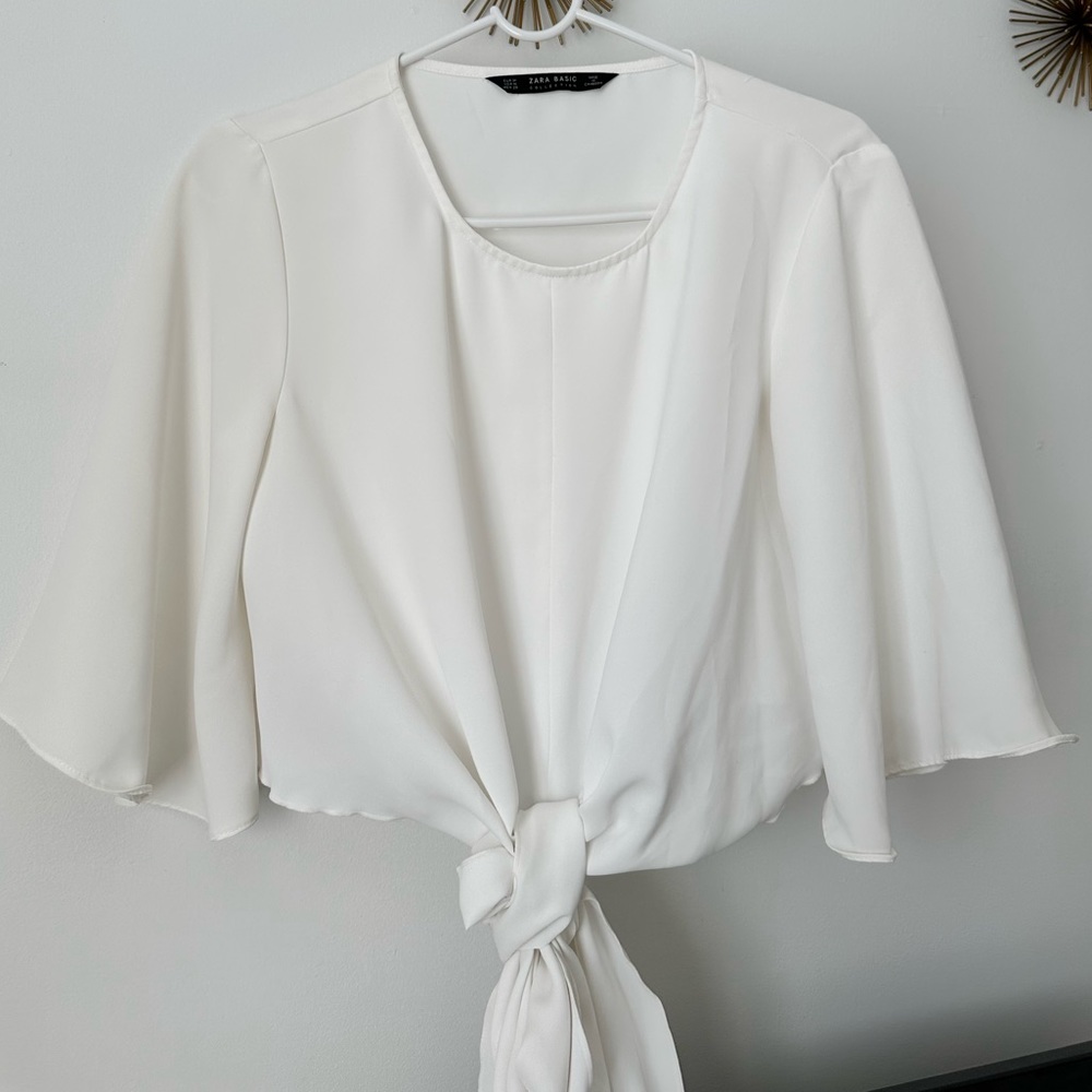 ZARA WHITE TIE KNOT SILKY TOP